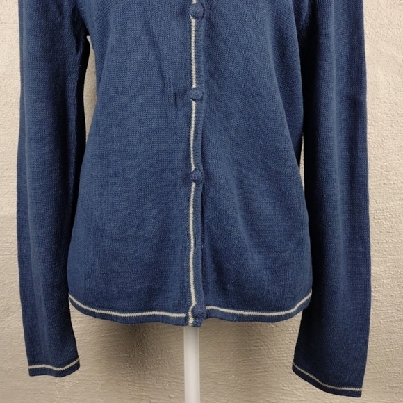 Christopher & Banks Hand Embroidered Poinsettia Blue Button Up Cardigan Sweater - Picture 3 of 13